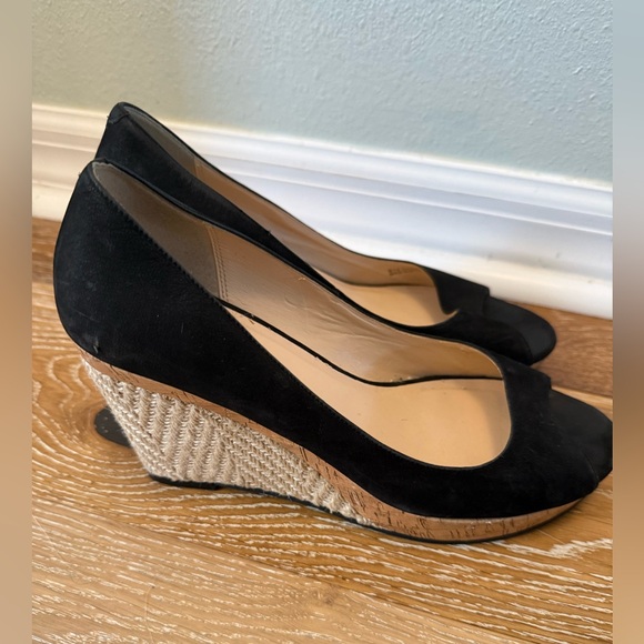 COLE HAAN Size 9 PATRICIA Black Nubuck Open Toe Espadrille Wedge Heels Shoes - Picture 3 of 11